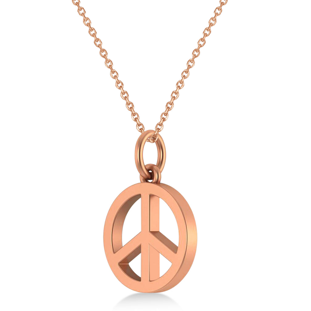 Peace Symbol Charm Pendant Necklace 14K Rose Gold