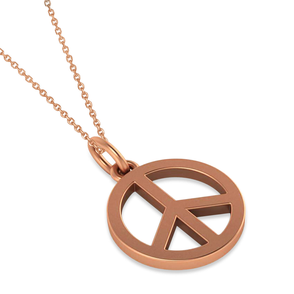 Peace Symbol Charm Pendant Necklace 14K Rose Gold