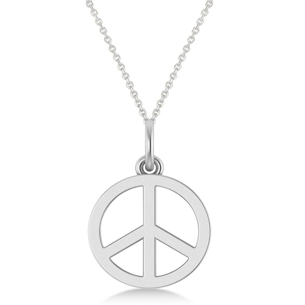 Peace Symbol Charm Pendant Necklace 14K White Gold