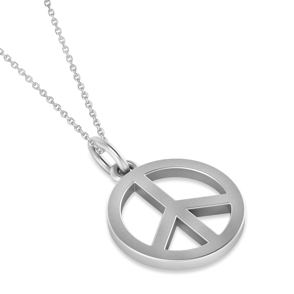 Peace Symbol Charm Pendant Necklace 14K White Gold