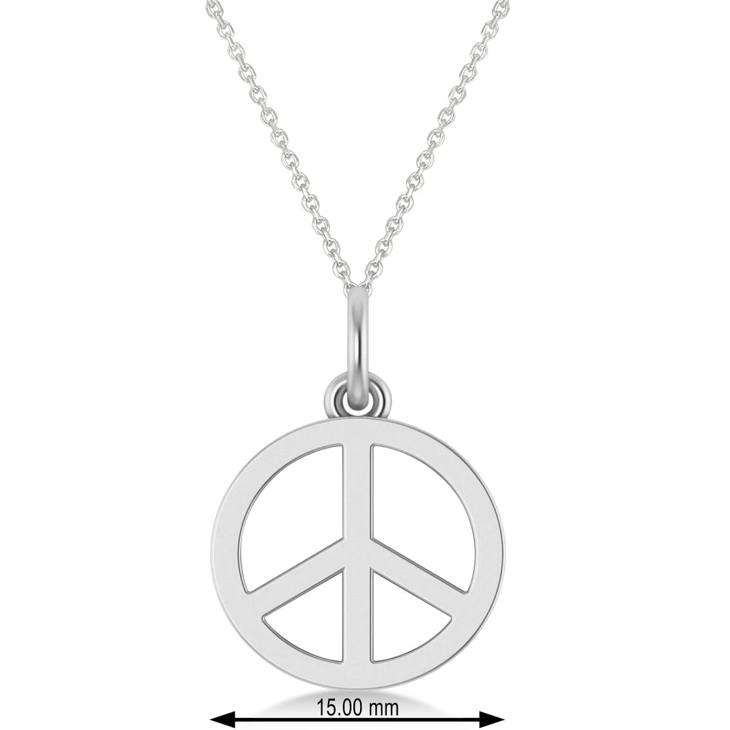 Peace Symbol Charm Pendant Necklace 14K White Gold