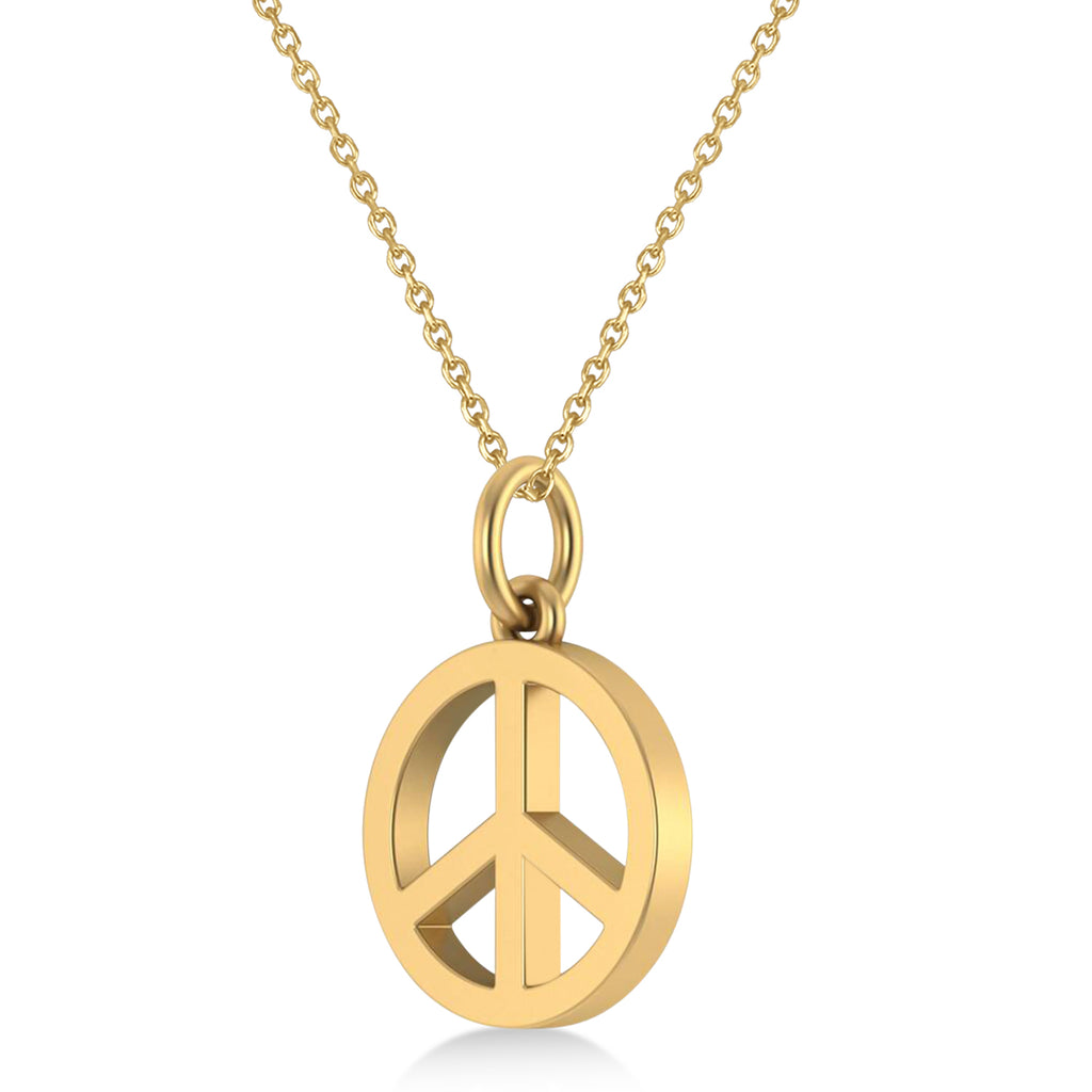 Peace Symbol Charm Pendant Necklace 14K Yellow  Gold
