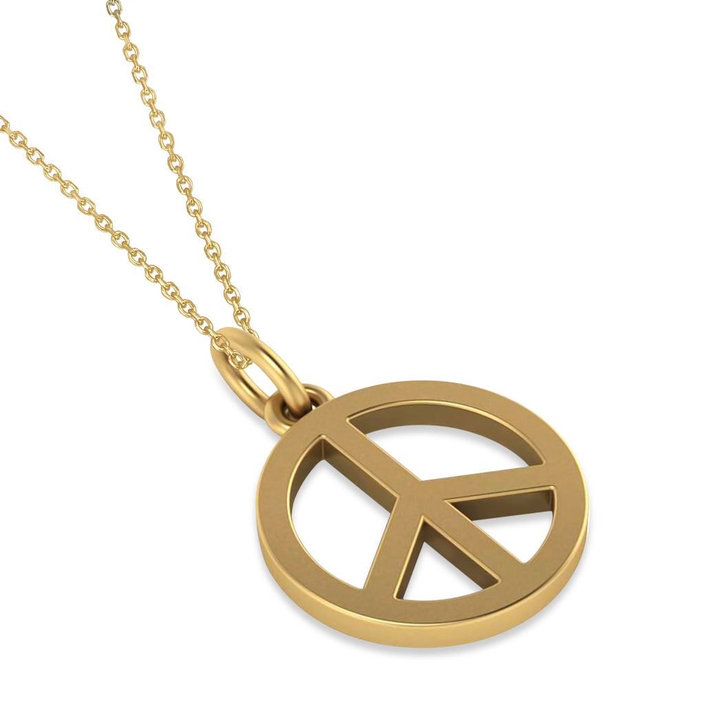 Peace Symbol Charm Pendant Necklace 14K Yellow  Gold