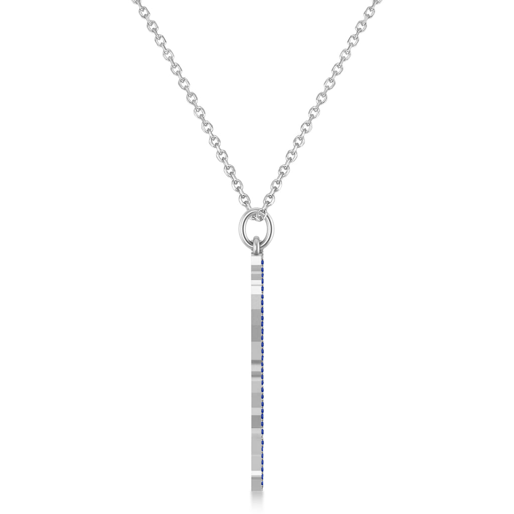 Blue Sapphire Israel Map Pendant Necklace 14K White Gold (0.37ct)