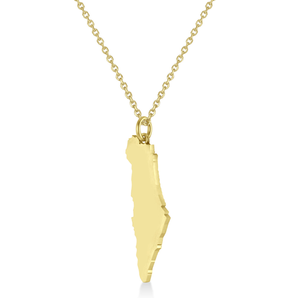 Blue Sapphire Israel Map Pendant Necklace 14K Yellow Gold (0.37ct)