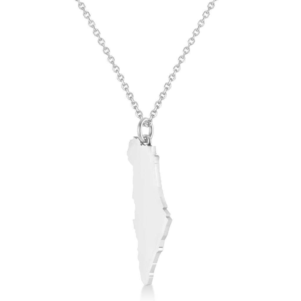 Diamond Accented Israel Map Pendant Necklace in Sterling Silver (0.37ct)