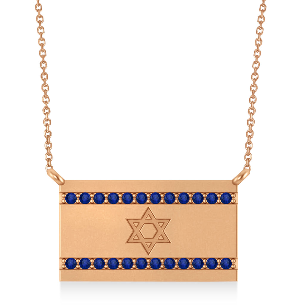 Blue Sapphire Israel Flag Pendant Necklace 14K Rose Gold (0.24 ct)