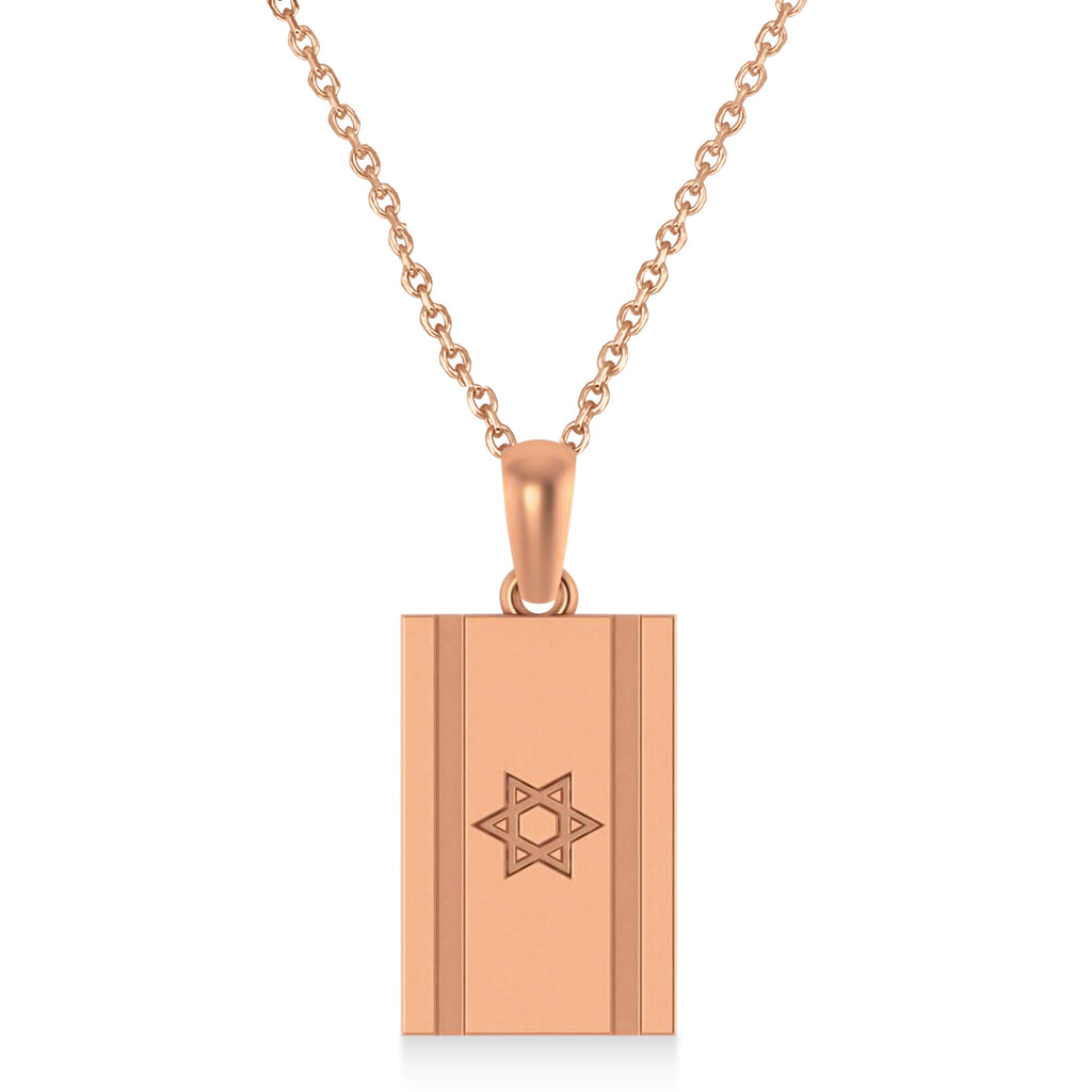 Israel Flag with Star of David Pendant Necklace 14K Rose Gold