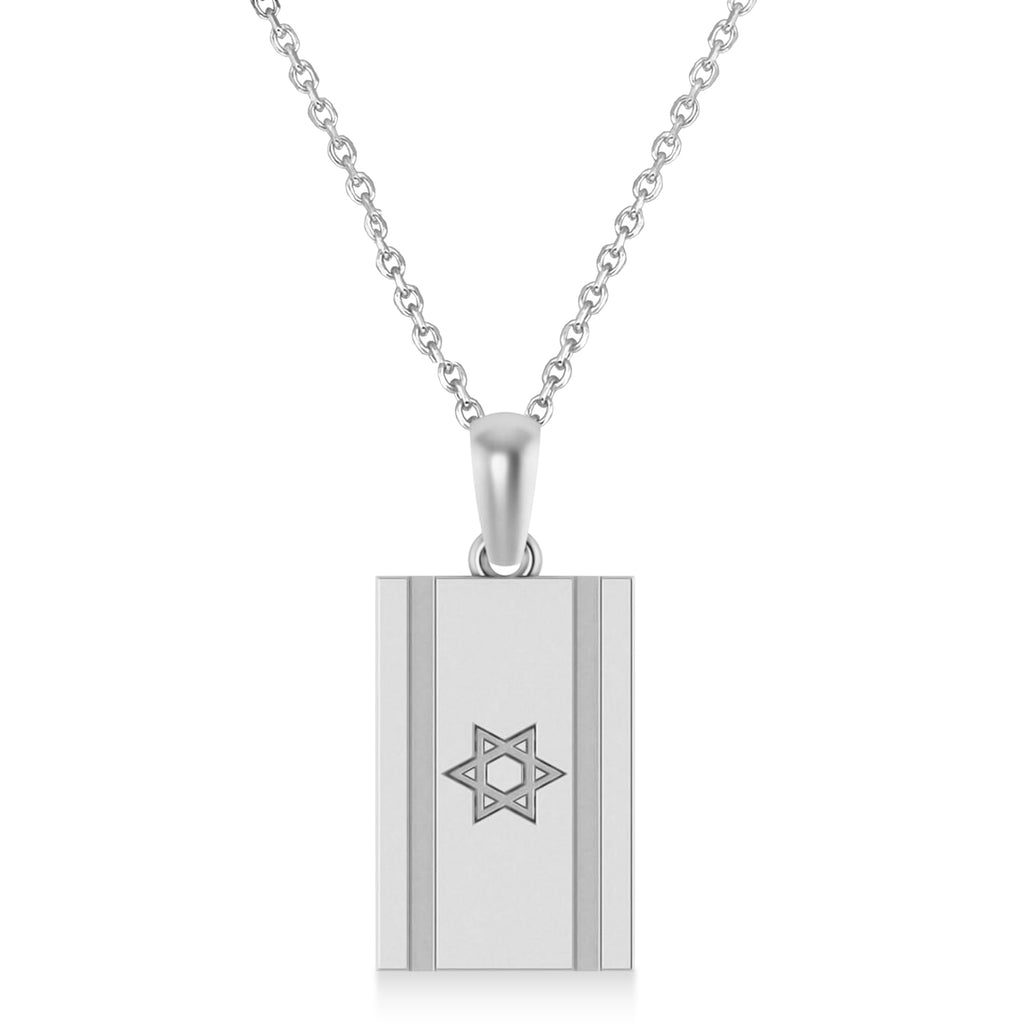 Israel Flag with Star of David Pendant Necklace 14K White Gold