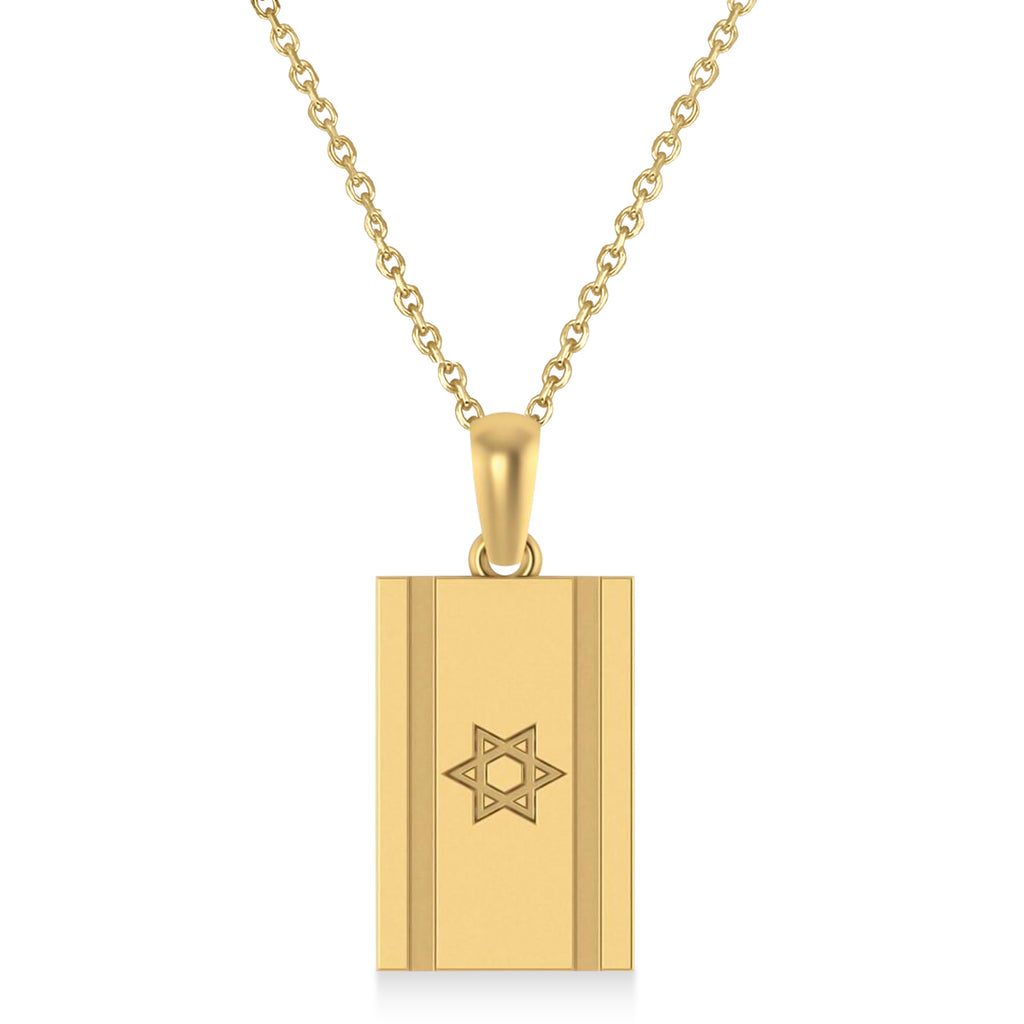 Israel Flag with Star of David Pendant Necklace 14K Yellow Gold
