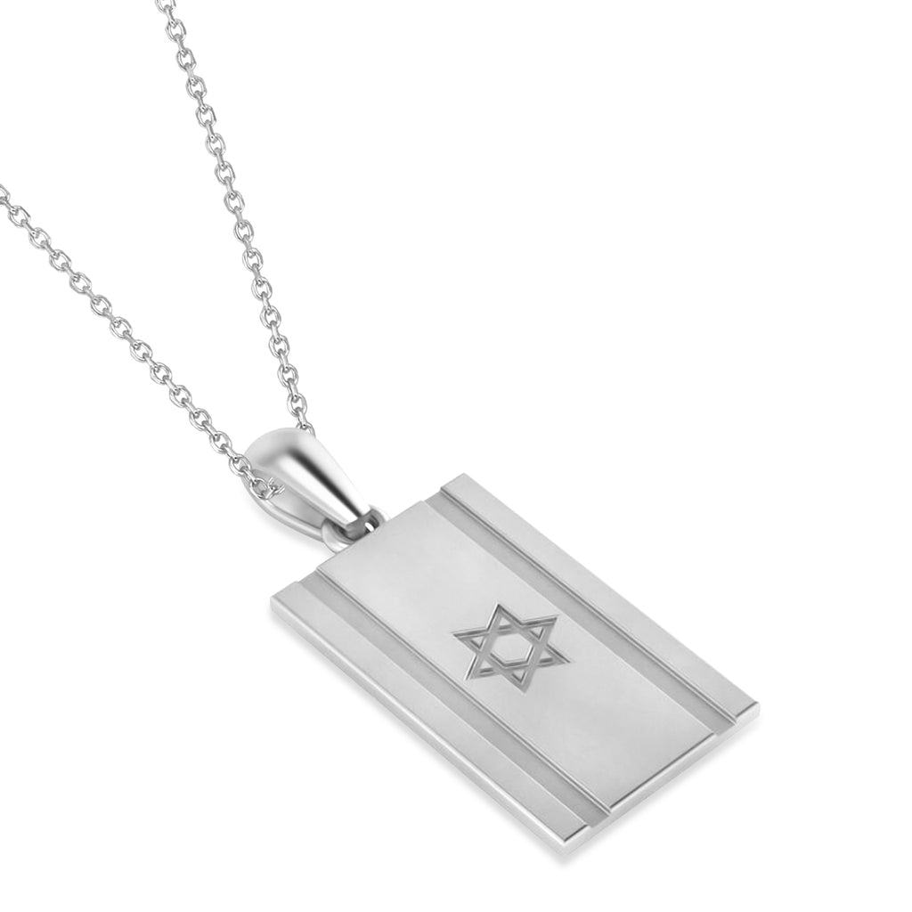Israel Flag with Star of David Pendant Necklace in Sterling Silver