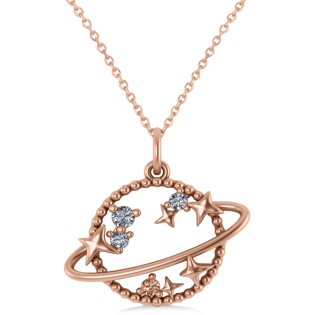 Diamond Planet & Stars Beaded Pendant Necklace 14K Rose Gold (0.25ct)
