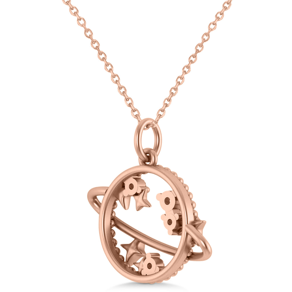 Diamond Planet & Stars Beaded Pendant Necklace 14K Rose Gold (0.25ct)