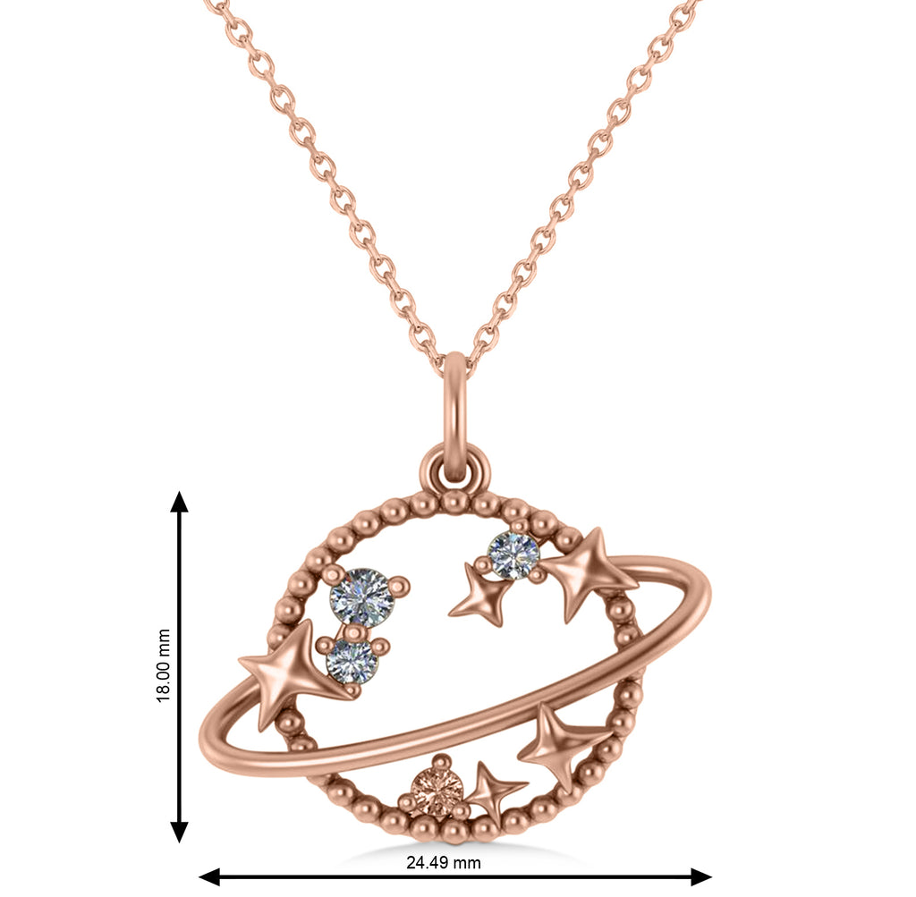 Diamond Planet & Stars Beaded Pendant Necklace 14K Rose Gold (0.25ct)