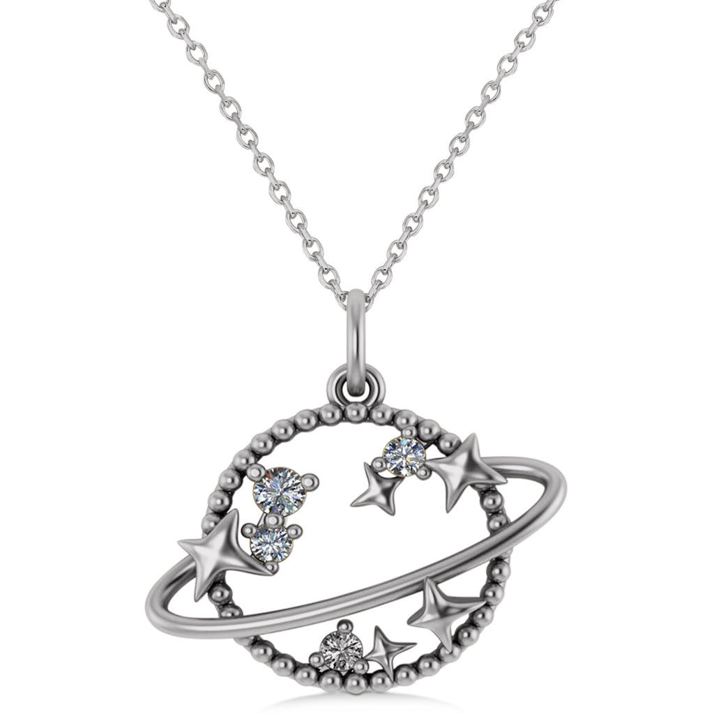 Diamond Planet & Stars Beaded Pendant Necklace 14K White Gold (0.25ct)
