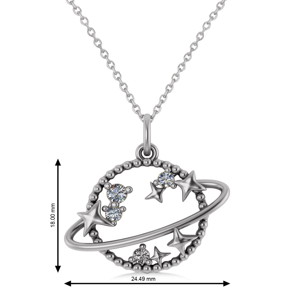 Diamond Planet & Stars Beaded Pendant Necklace 14K White Gold (0.25ct)
