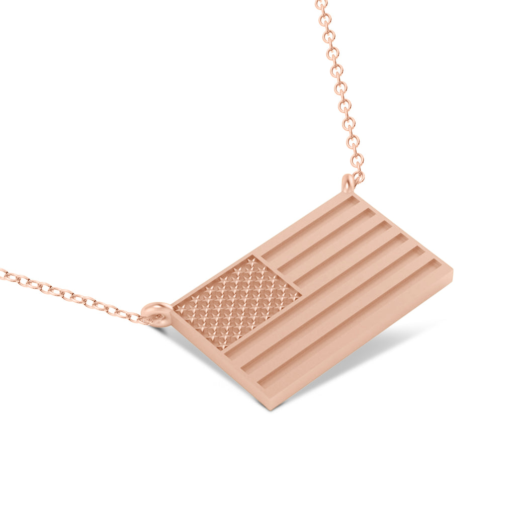 USA Flag Patriotic Pendant Necklace 14K Rose Gold
