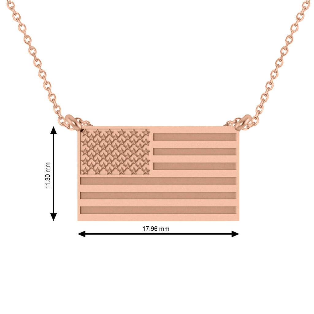 USA Flag Patriotic Pendant Necklace 14K Rose Gold