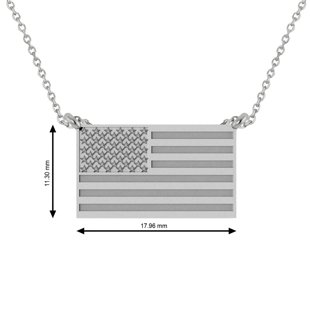 USA Flag Patriotic Pendant Necklace 14K White Gold