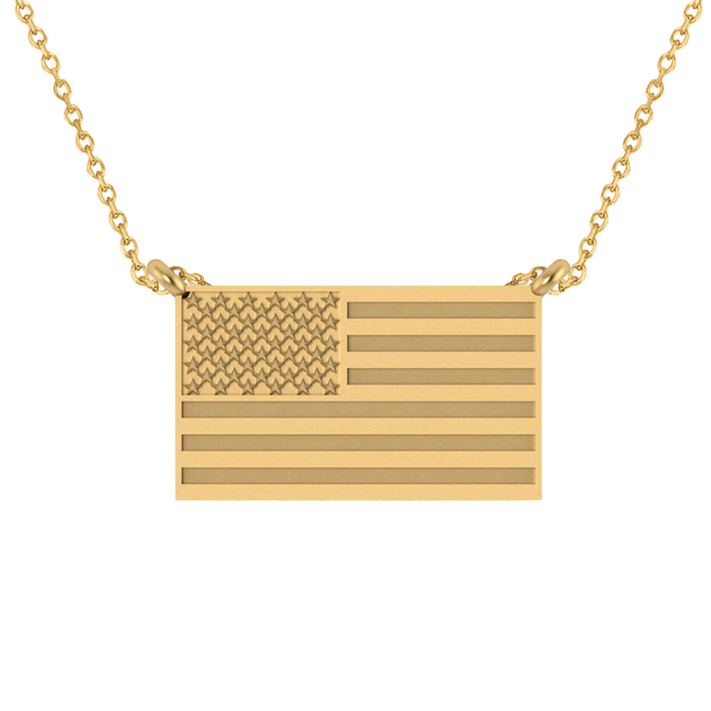 USA Flag Patriotic Pendant Necklace 14K Yellow Gold