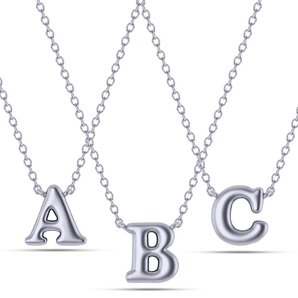 Personalized Bubble Initial Letter Charm Pendant Necklace 14K White Gold