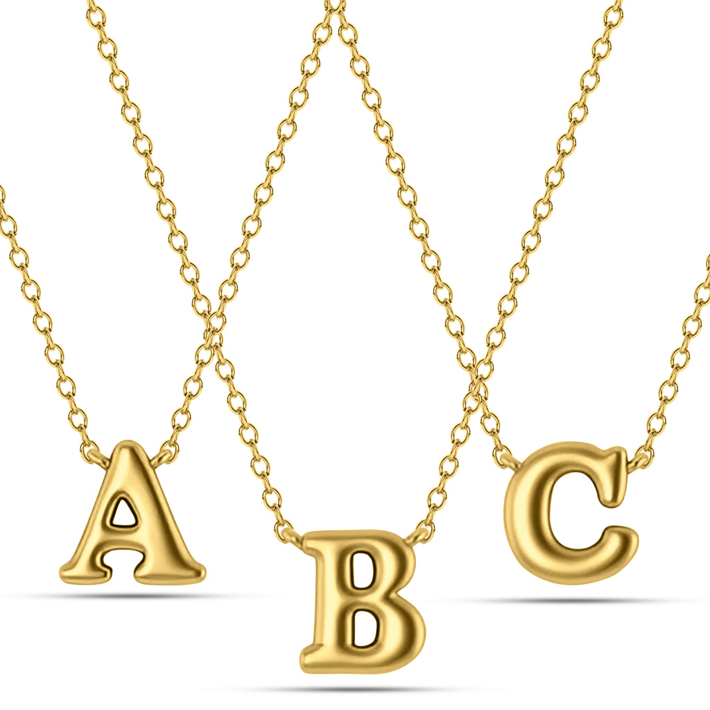 Personalized Bubble Initial Letter Charm Pendant Necklace 14K Yellow Gold