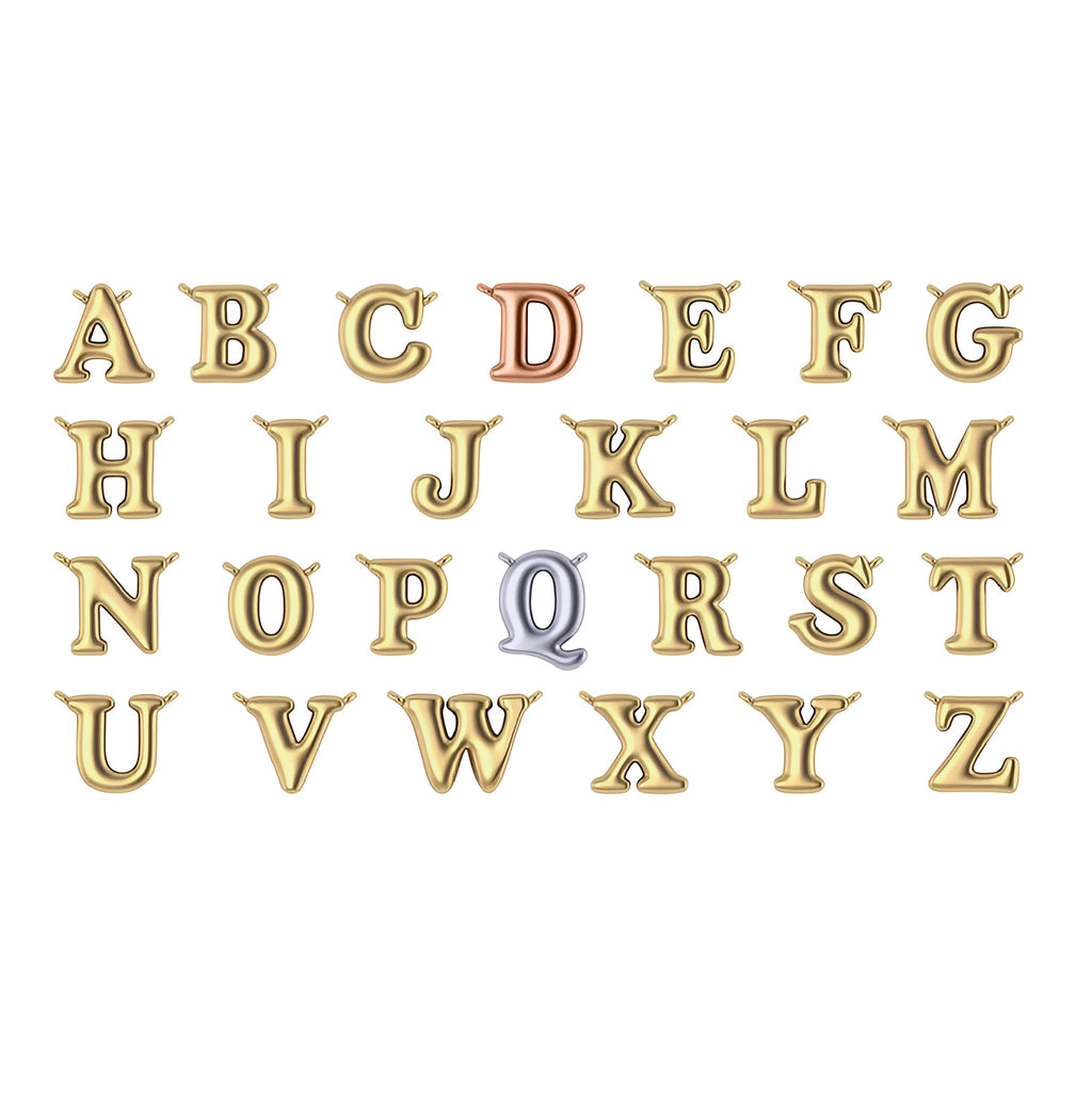 Personalized Bubble Initial Letter Charm Pendant Necklace 14K Yellow Gold
