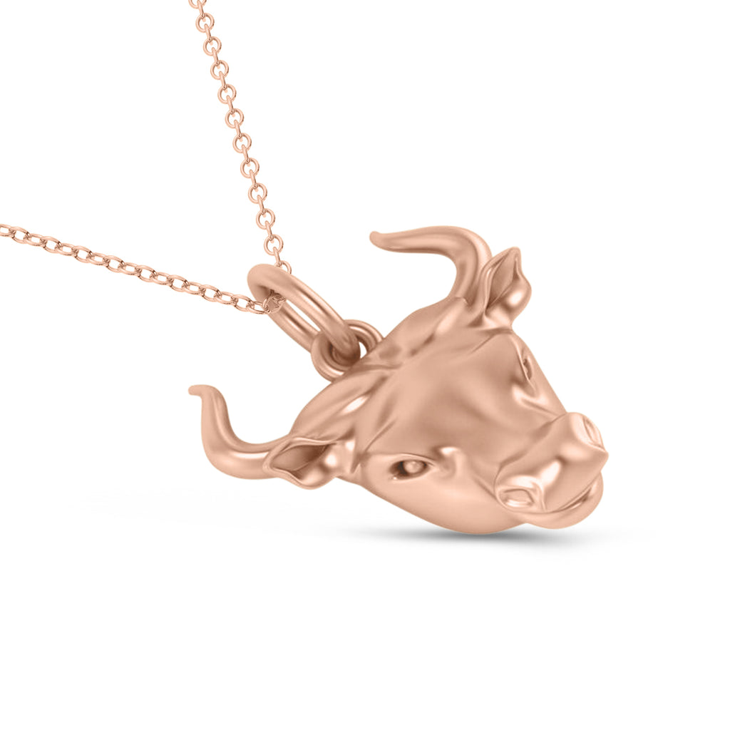 Bull Head Charm Pendant Necklace 14K Rose Gold