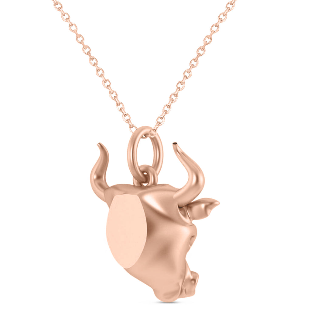 Bull Head Charm Pendant Necklace 14K Rose Gold