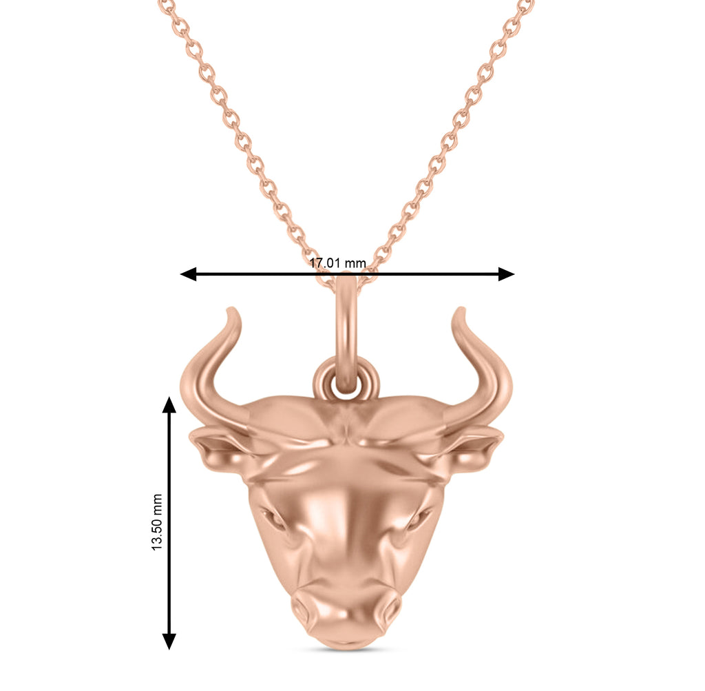 Bull Head Charm Pendant Necklace 14K Rose Gold