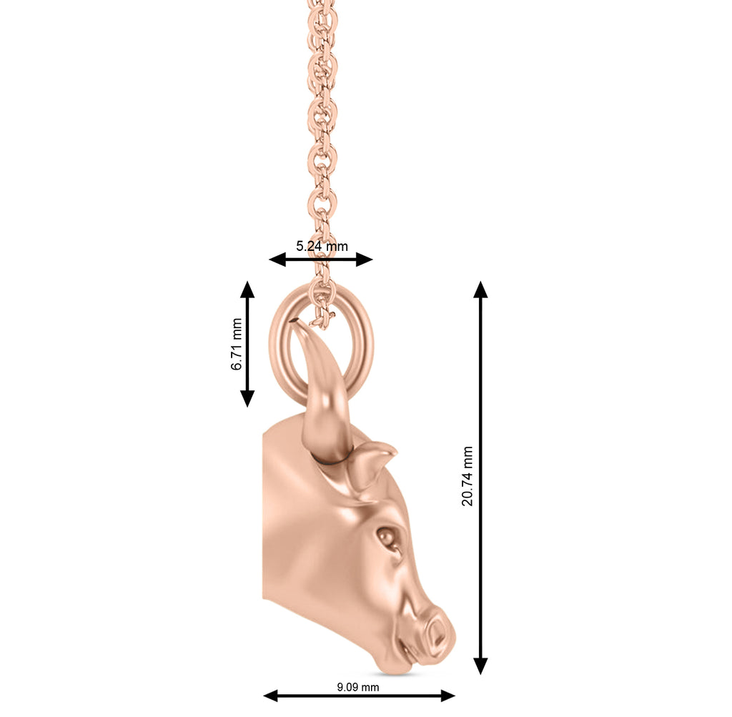Bull Head Charm Pendant Necklace 14K Rose Gold