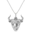 Bull Head Charm Pendant Necklace 14K White Gold