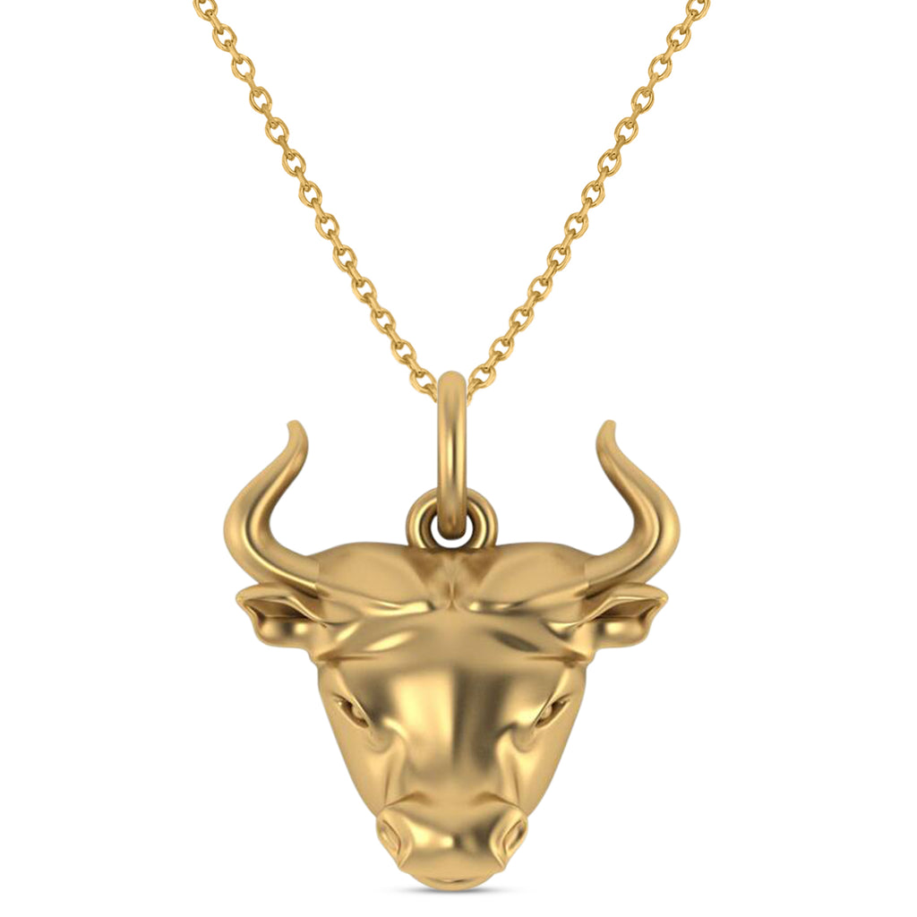 Bull Head Charm Pendant Necklace 14K Yellow Gold