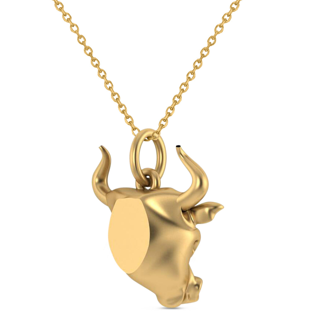 Bull Head Charm Pendant Necklace 14K Yellow Gold