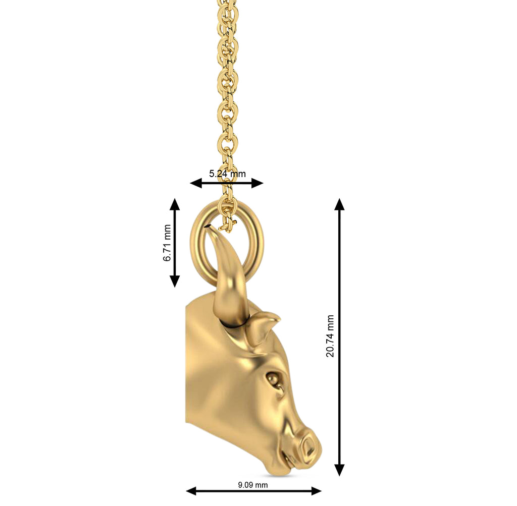 Bull Head Charm Pendant Necklace 14K Yellow Gold