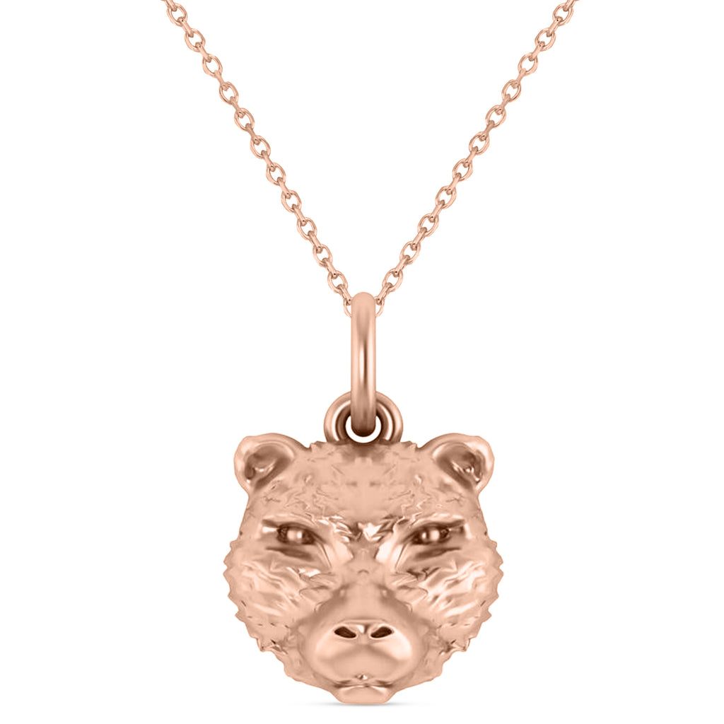 Bear Head Charm Pendant Necklace 14K Rose Gold