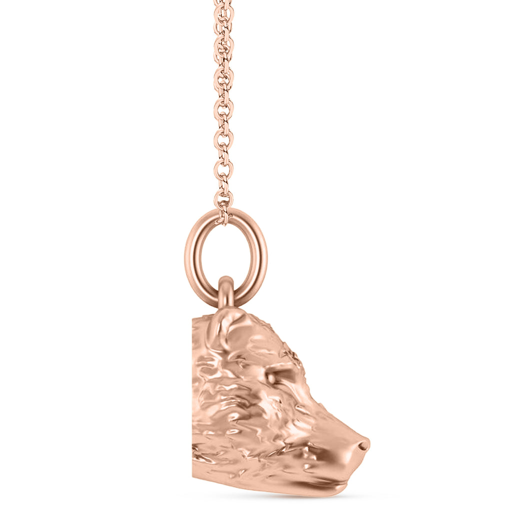 Bear Head Charm Pendant Necklace 14K Rose Gold