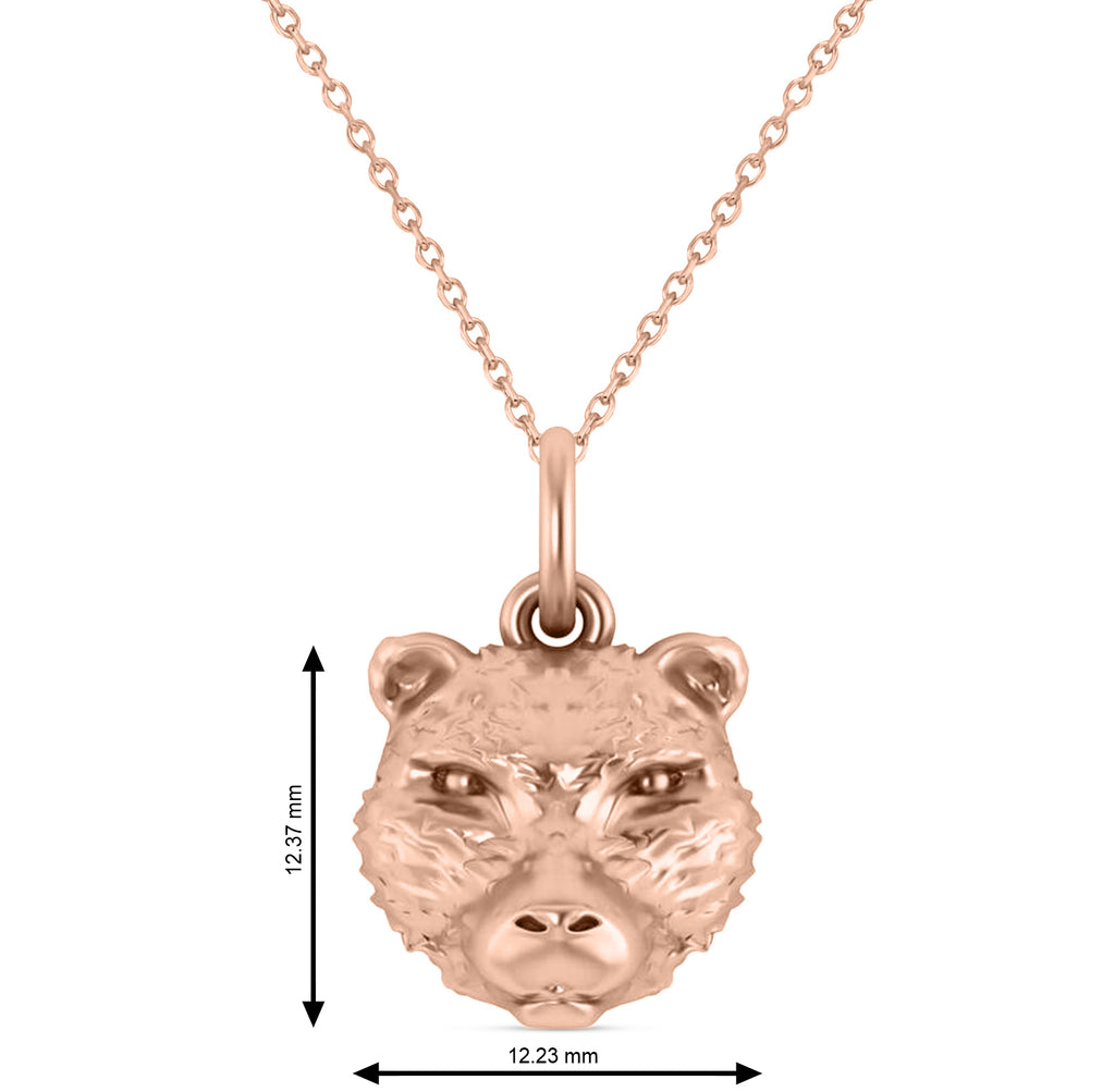 Bear Head Charm Pendant Necklace 14K Rose Gold