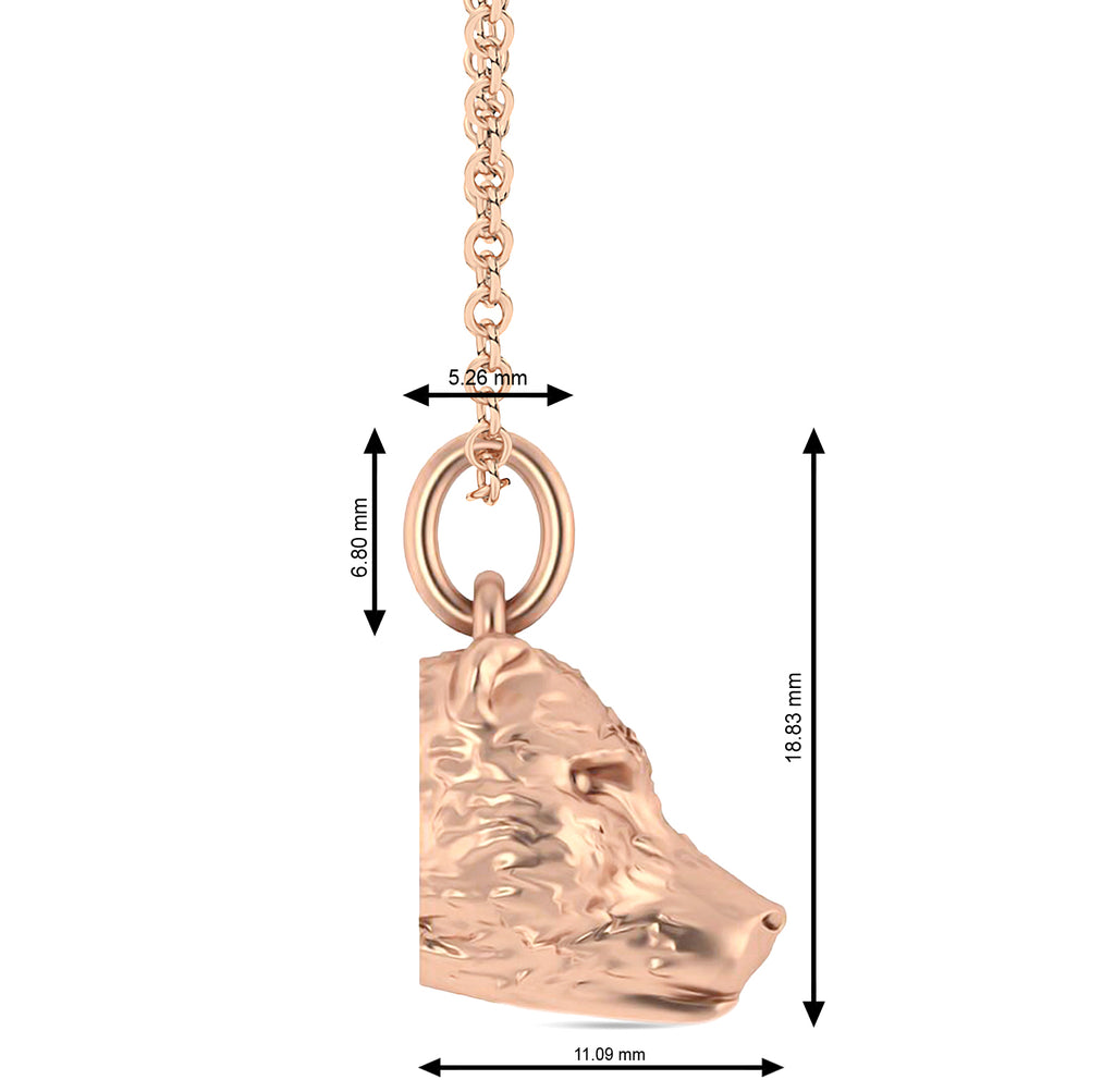 Bear Head Charm Pendant Necklace 14K Rose Gold