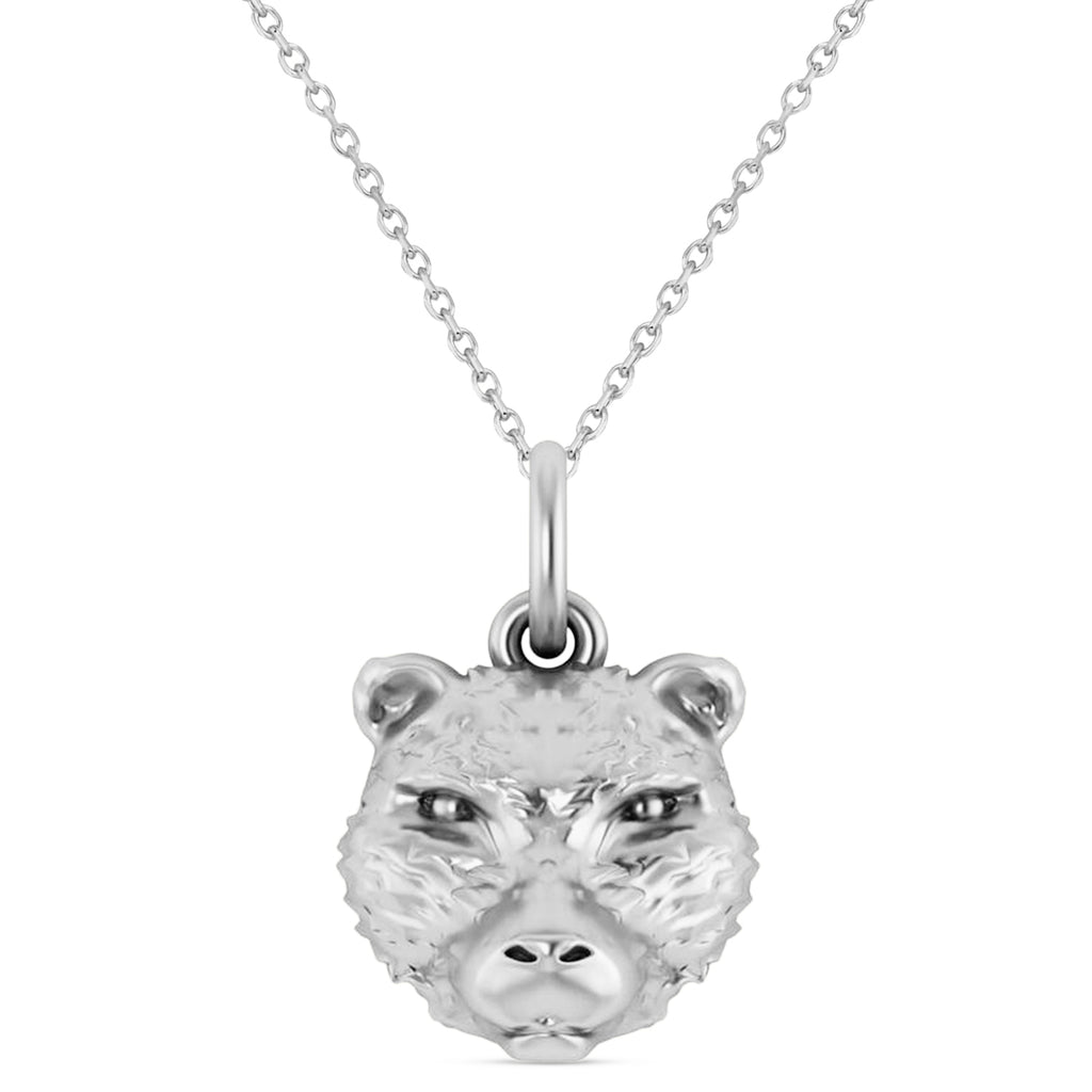 Bear Head Charm Pendant Necklace 14K White Gold