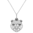 Bear Head Charm Pendant Necklace 14K White Gold