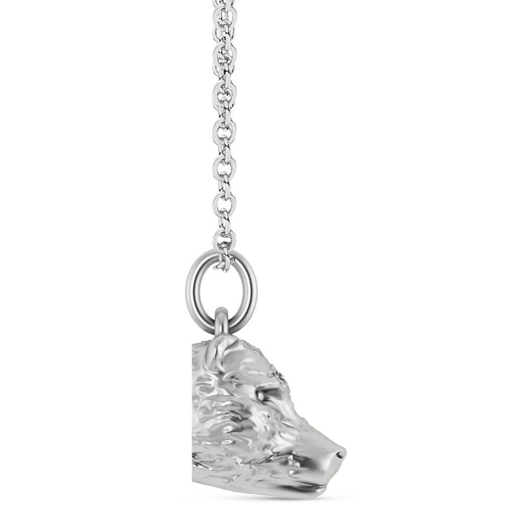 Bear Head Charm Pendant Necklace 14K White Gold