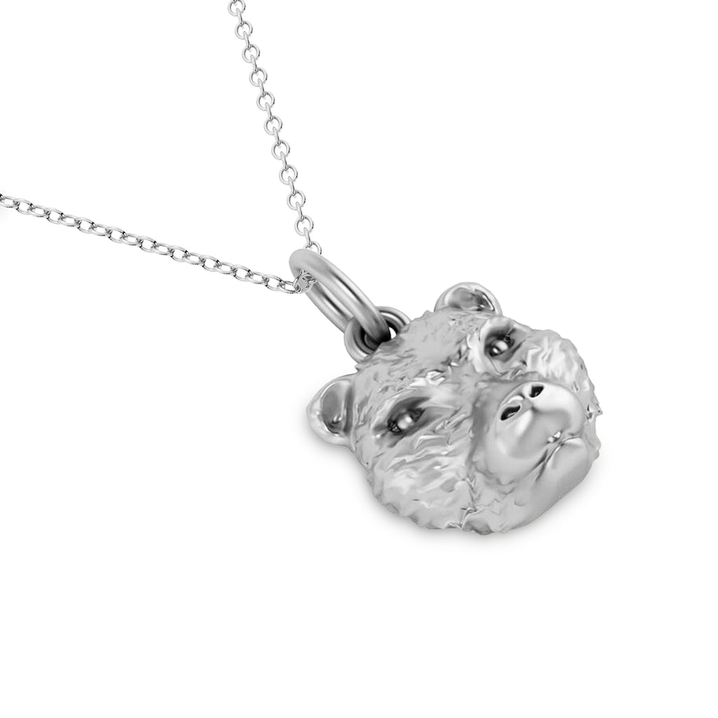 Bear Head Charm Pendant Necklace 14K White Gold