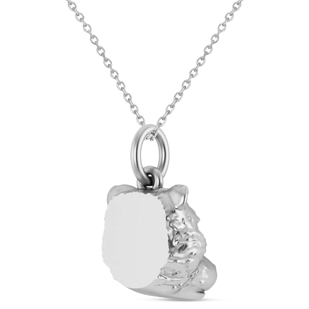 Bear Head Charm Pendant Necklace 14K White Gold