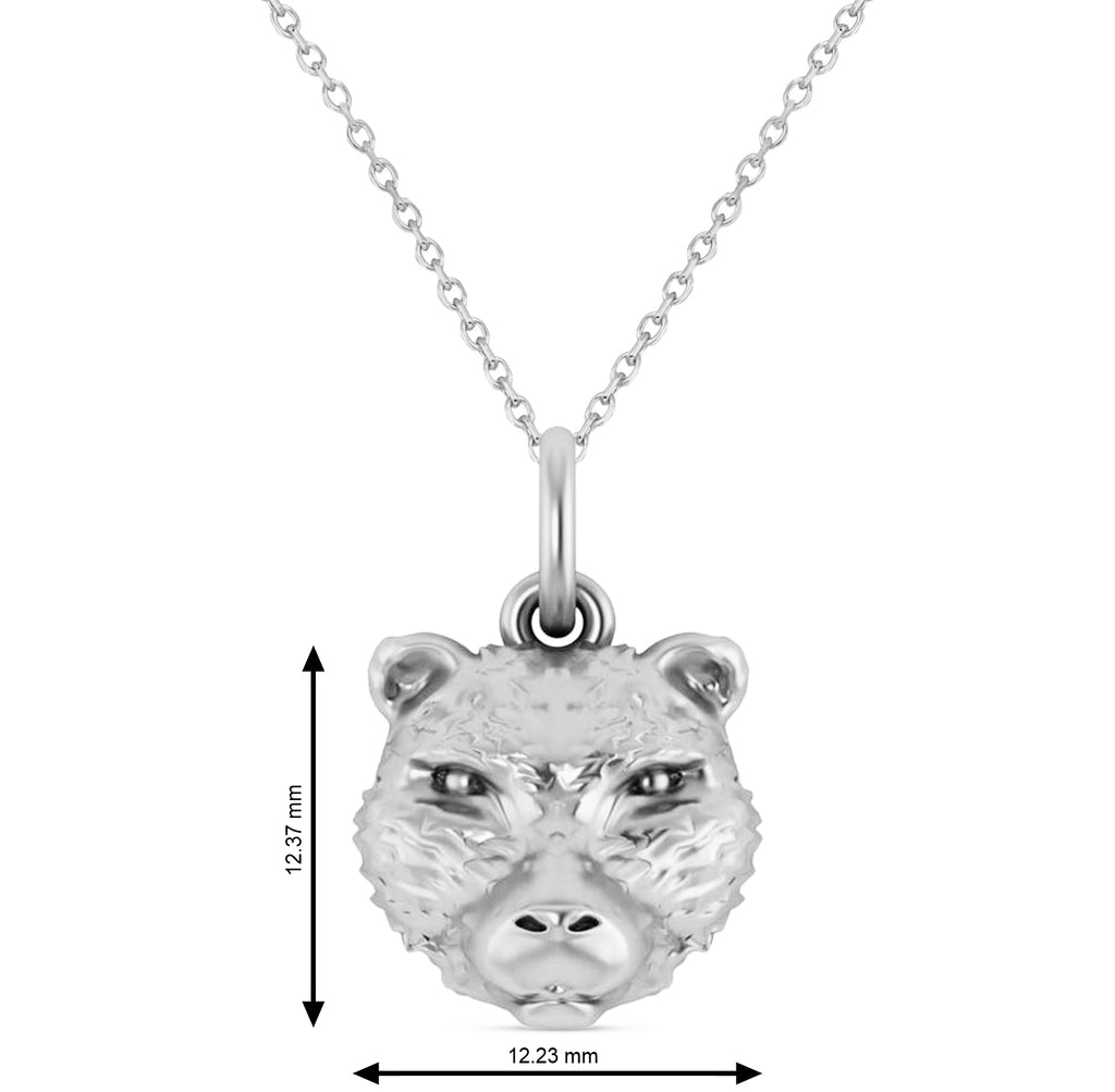 Bear Head Charm Pendant Necklace 14K White Gold