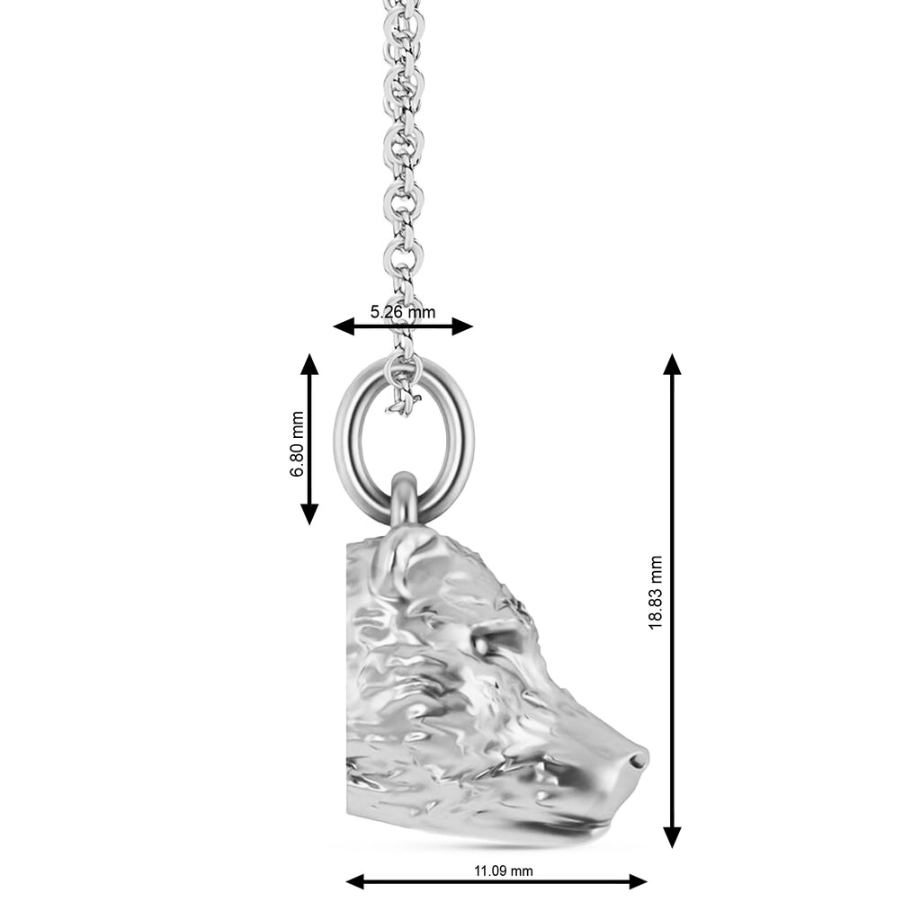 Bear Head Charm Pendant Necklace 14K White Gold