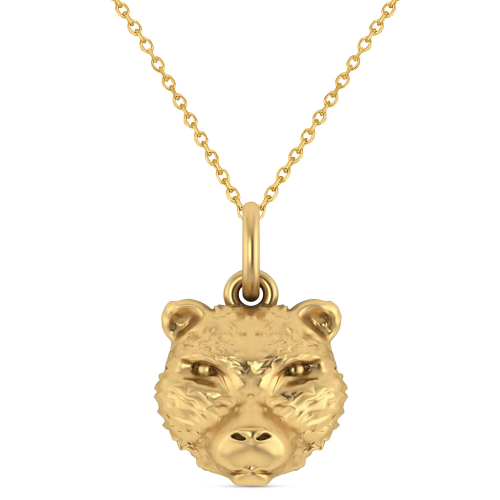Bear Head Charm Pendant Necklace 14K Yellow Gold