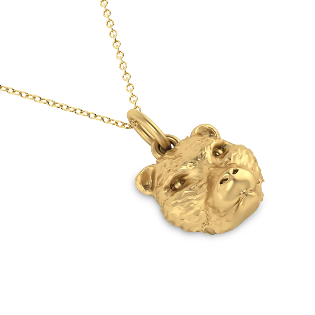 Bear Head Charm Pendant Necklace 14K Yellow Gold