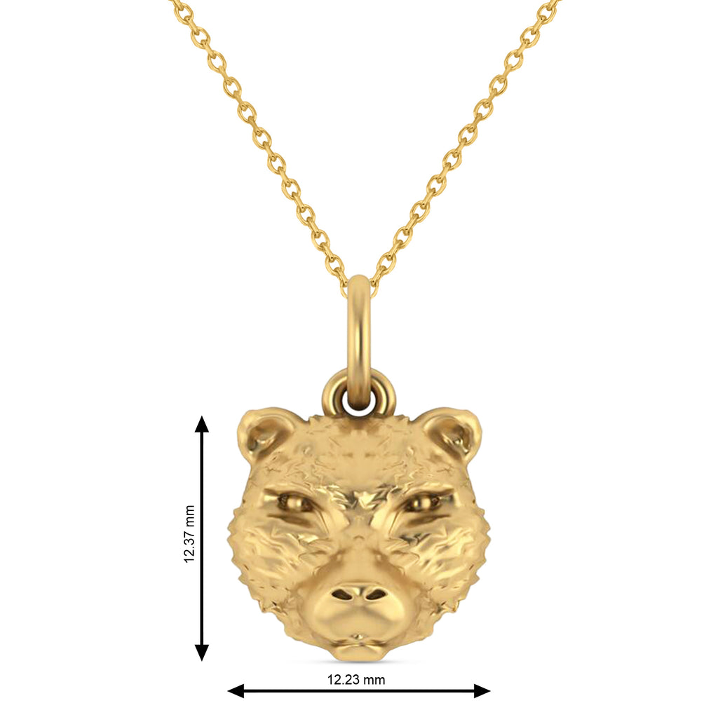 Bear Head Charm Pendant Necklace 14K Yellow Gold