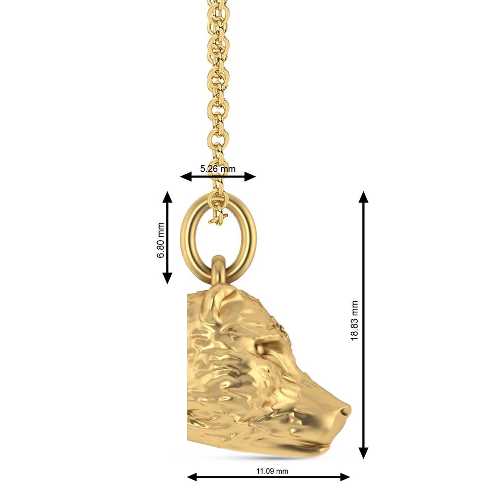 Bear Head Charm Pendant Necklace 14K Yellow Gold